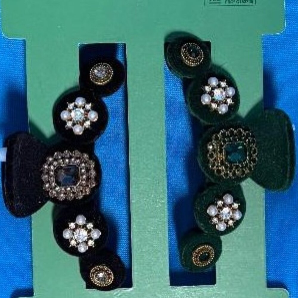 NEW GORGEOUS 2 PK GREEN & BLACK HAIR CLIPS W/ JEWEL / GEMSTONE  PEARL TYPE BLING